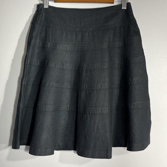 CITY UNLTD. Black 100% Linen Layered Seam Aline Flare Skirt Size 6P - Picture 2 of 5